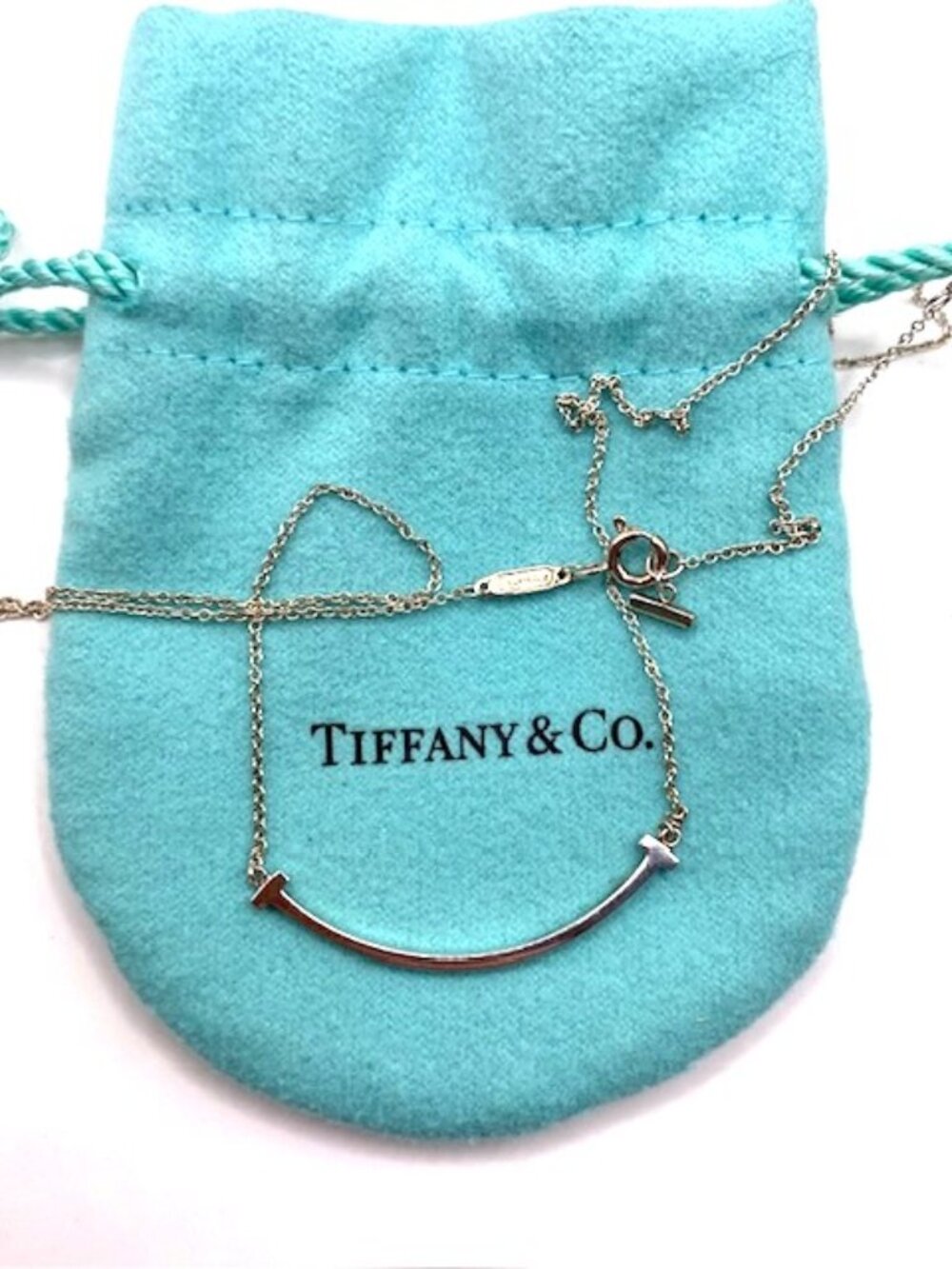 Tiffany & Co Sterling Silver Necklace T-smile Pendant Authentic